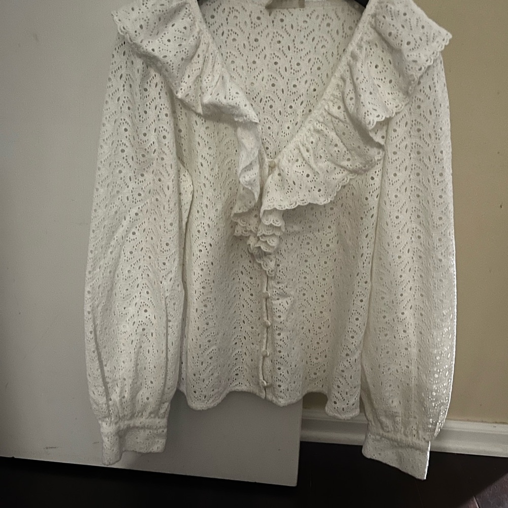 Sezane Olympe Cotton Eyelet Top FR36 US4 - Picture 3 of 10